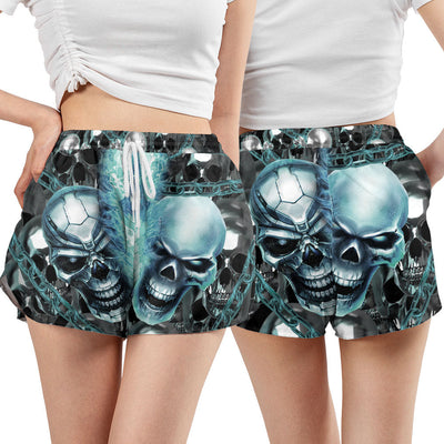 Skull Blue Flame Screaming - Women's Casual Shorts - Owls Matrix LTD