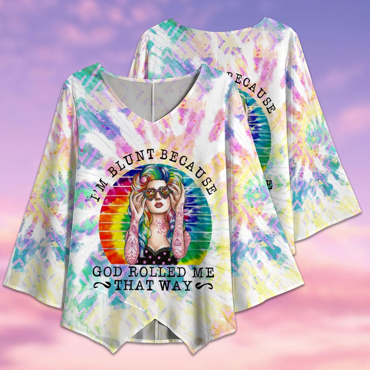 Hippie Girl I'm Blunt Because God Rolled Me That Way - V-neck T-shirt - Owls Matrix LTD