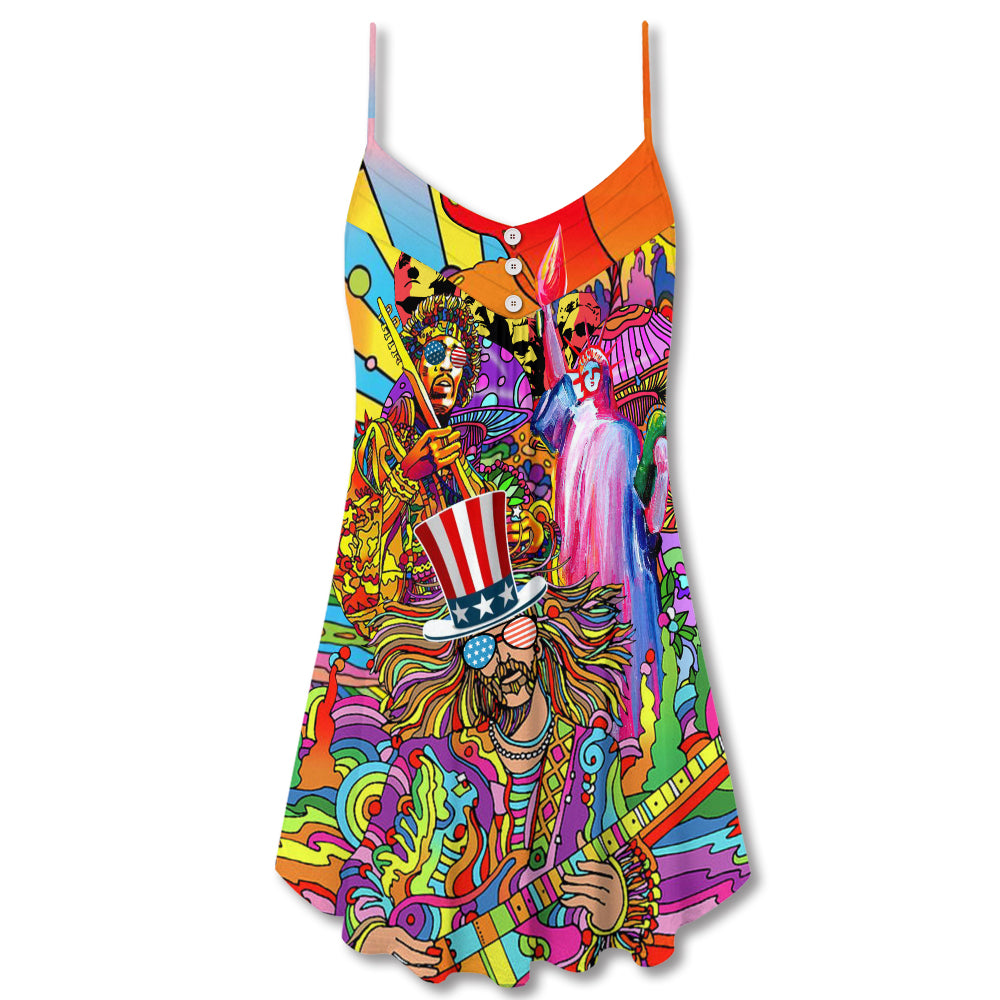 Hippie Independence Day America Cool - V-neck Sleeveless Cami Dress - Owls Matrix LTD
