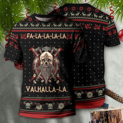 Viking Valhalla Black And Red Fa La La - Round Neck T-shirt - Owls Matrix LTD