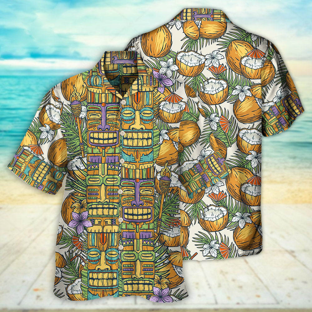 Tiki Tradition Tribal Mask And Coconut Tropical - Hawaiian Shirt - Owls Matrix LTD