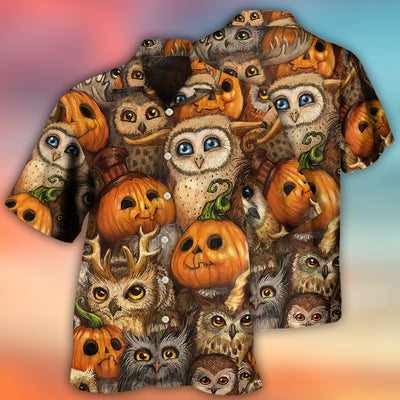 Halloween Owl Pumpkin Pattern - Hawaiian Shirt - Owls Matrix LTD