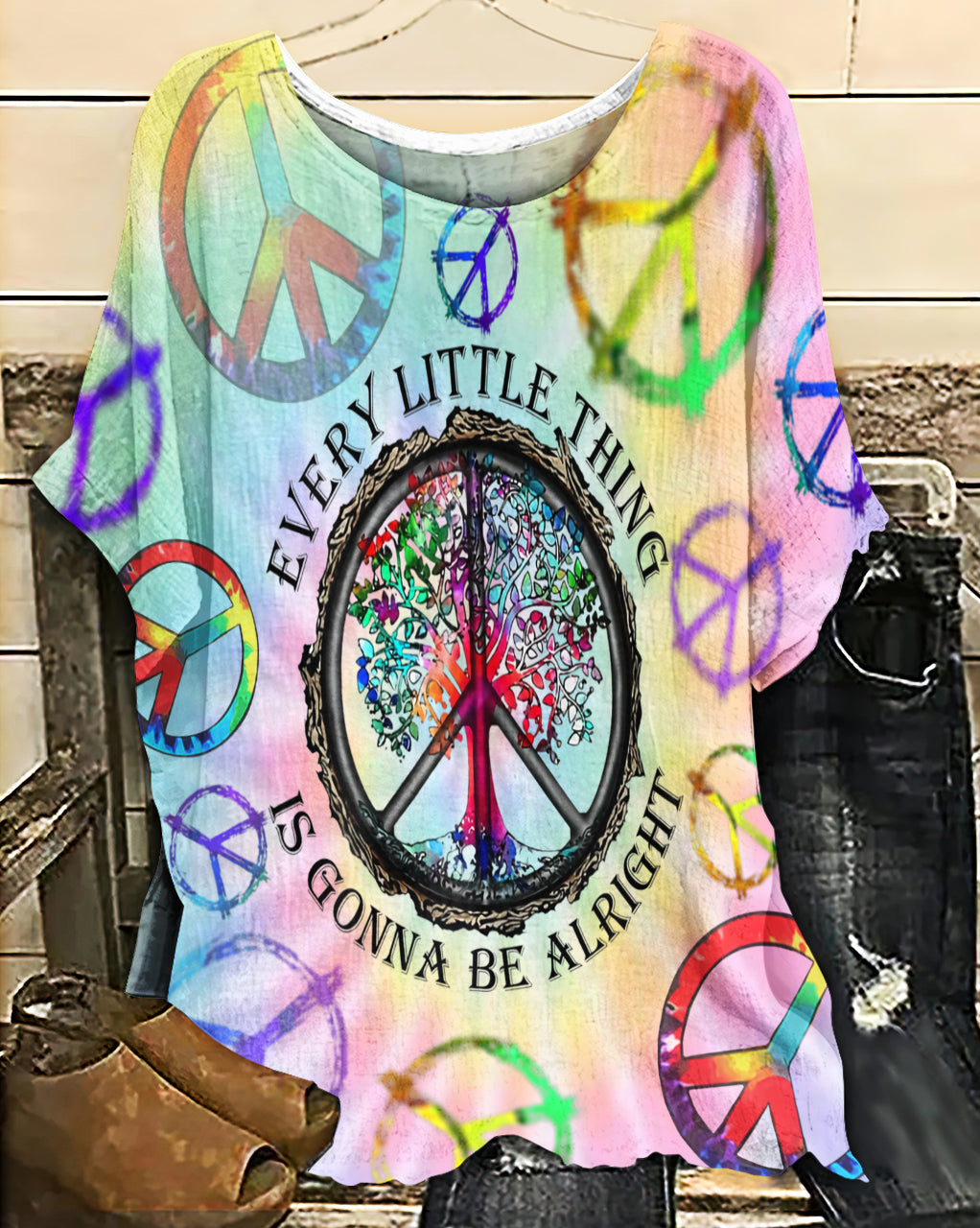 Hippie Every Little Thing Is Gonna Be Alright - Women's T-shirt With Bat Sleeve - Owls Matrix LTD