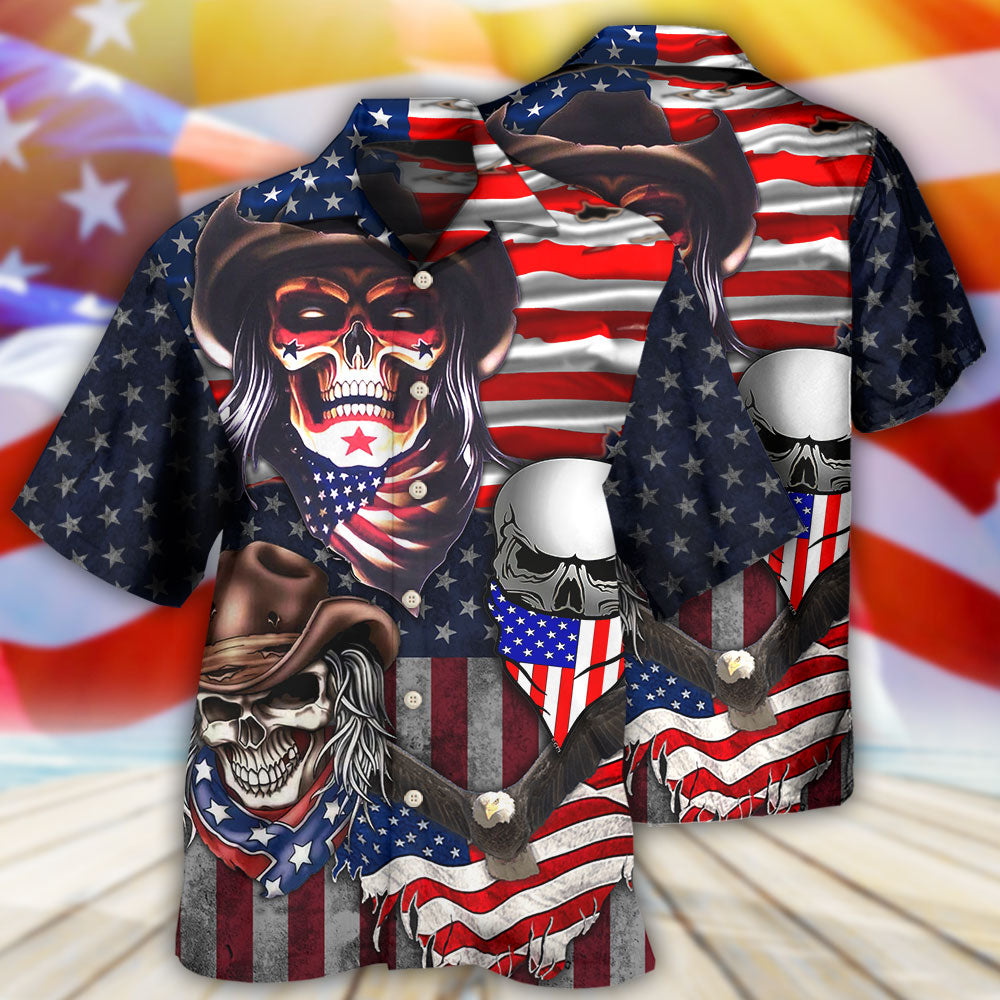 Skull Independence Day Cowboy Skull US - Hawaiian Shirt - Owls Matrix LTD