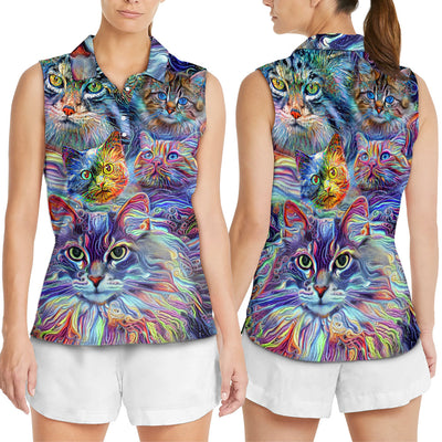 Cat Art Hippie Lover Cat Colorful - Women's Polo Shirt - Owls Matrix LTD