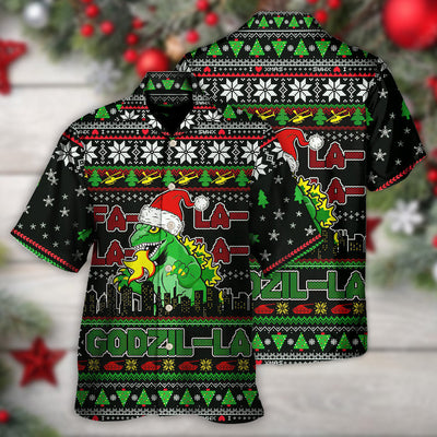 Christmas Godzila Falalalala Xmas - Hawaiian Shirt - Owls Matrix LTD