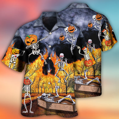 Halloween Skeleton Party Pumpkin Burning Scary - Hawaiian Shirt - Owls Matrix LTD