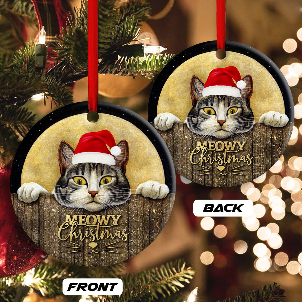 Christmas Cat With Moon Lover Cutie - Circle Ornament - Owls Matrix LTD