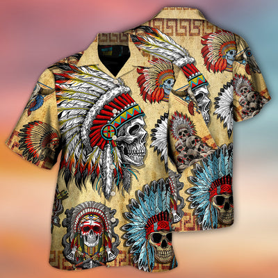 Native American Skull Vintage Art Style - Hawaiian Shirt - Owls Matrix LTD