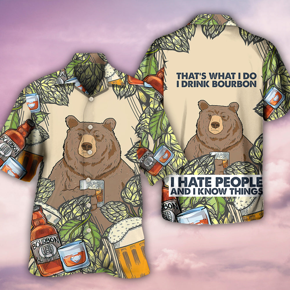 Bear I Drink Bourbon - Hawaiian Shirt - Owls Matrix LTD