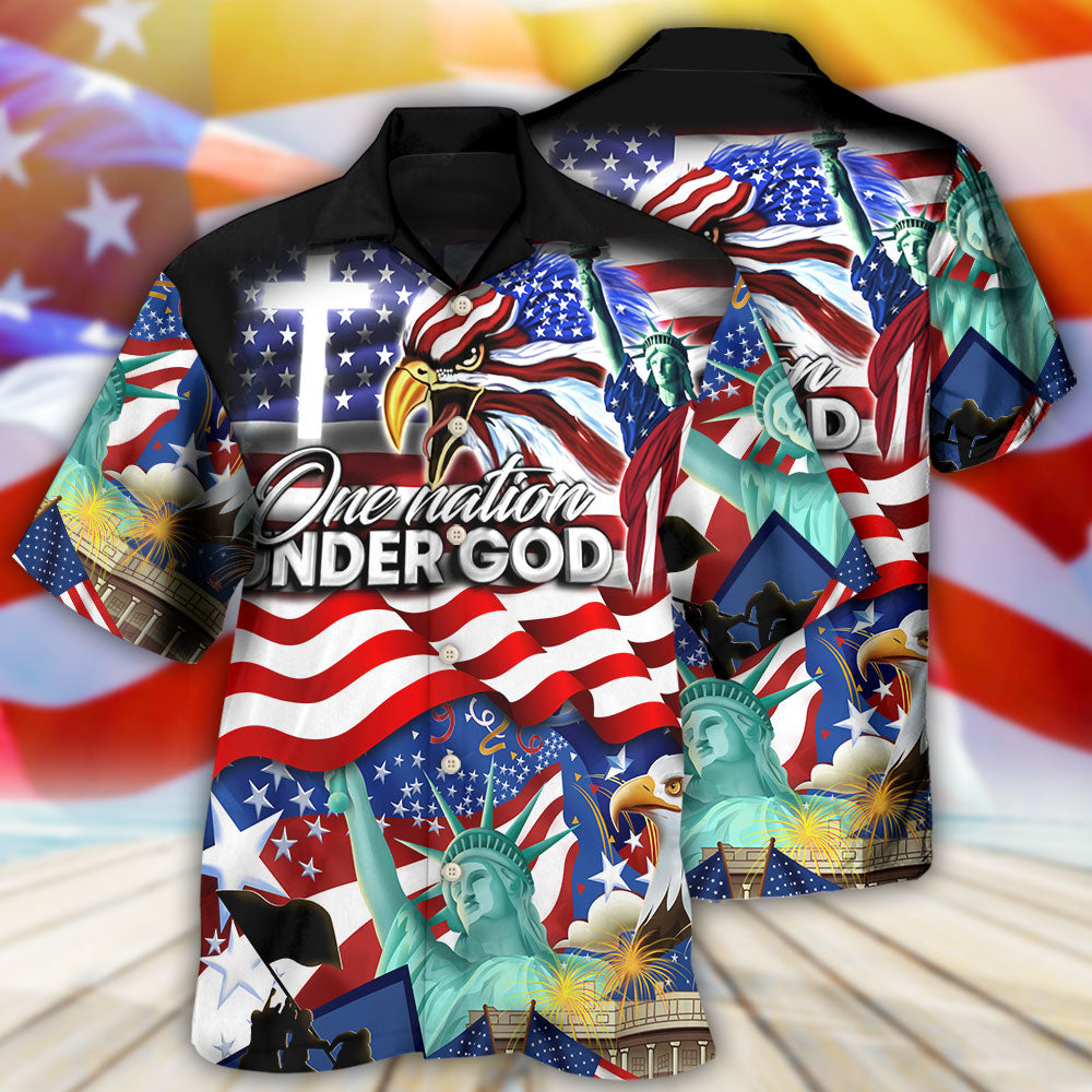 America Independence Day US One Nation Under God - Hawaiian Shirt - Owls Matrix LTD