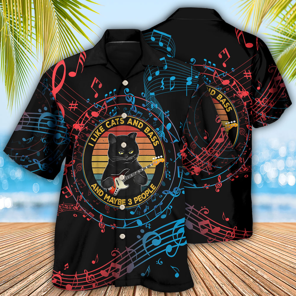 Guitar I Like Cats And Bass - Hawaiian Shirt - Owls Matrix LTD