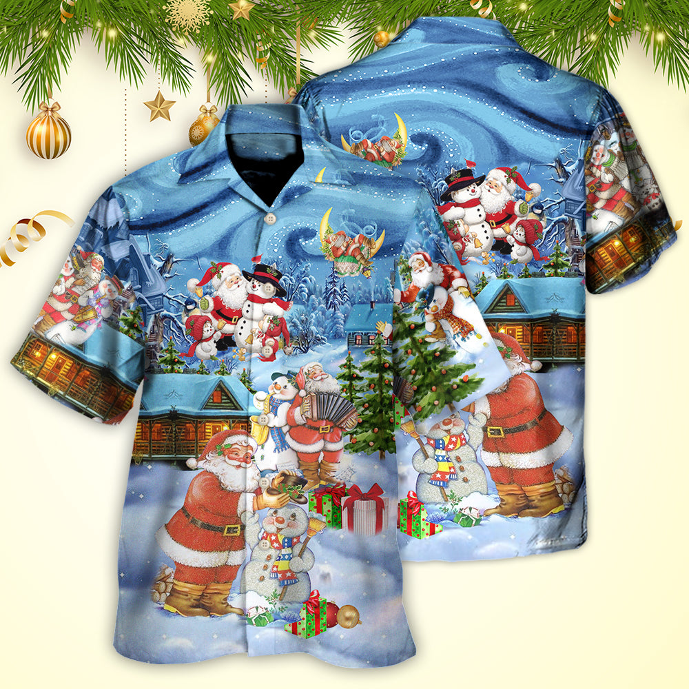 Christmas Santa And Snowman Best Friends - Hawaiian Shirt - Owls Matrix LTD