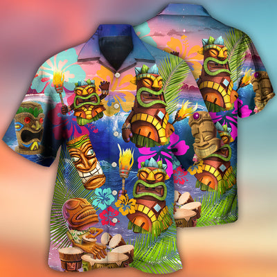 Tiki Aloha Tiki Happy Tropical Flower - Hawaiian Shirt - Owls Matrix LTD