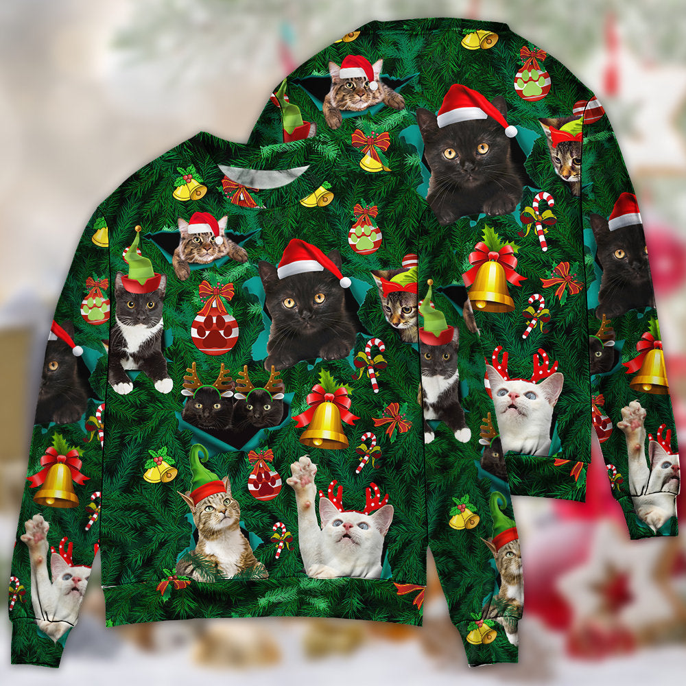 Christmas Cats Meowy Mas Christmas - Sweater - Ugly Christmas Sweaters - Owls Matrix LTD