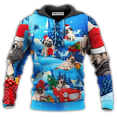 Unisex Hoodie / S Chrismast With My Pug With Bright Color - Hoodie - Owls Matrix LTD