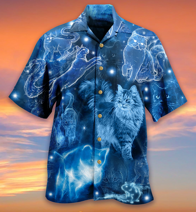 Cat Love Blue Neon Stunning - Hawaiian Shirt - Owls Matrix LTD
