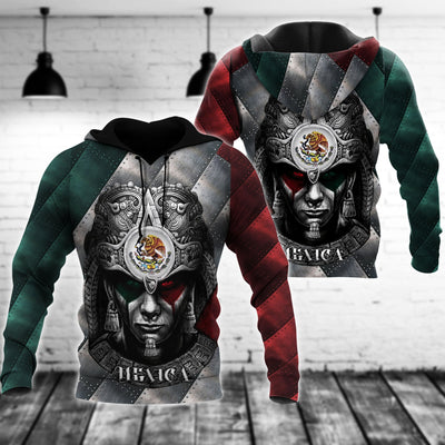 Aztec Warrior Mexico With Red And Blue - Hoodie - Owls Matrix LTD