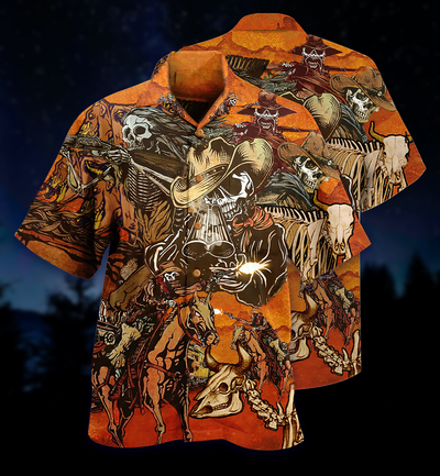 Cowboy Skull War Orange - Hawaiian Shirt - Owls Matrix LTD