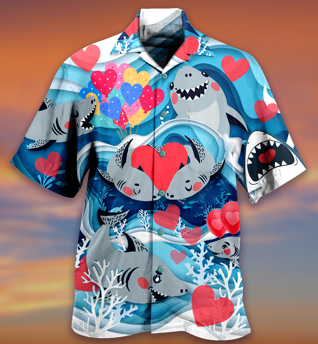 Shark Couple Love Style - Hawaiian Shirt - Owls Matrix LTD