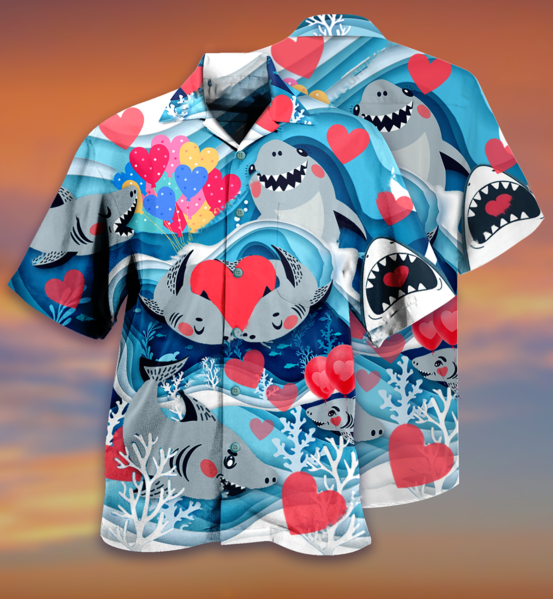 Shark Couple Love Style - Hawaiian Shirt - Owls Matrix LTD