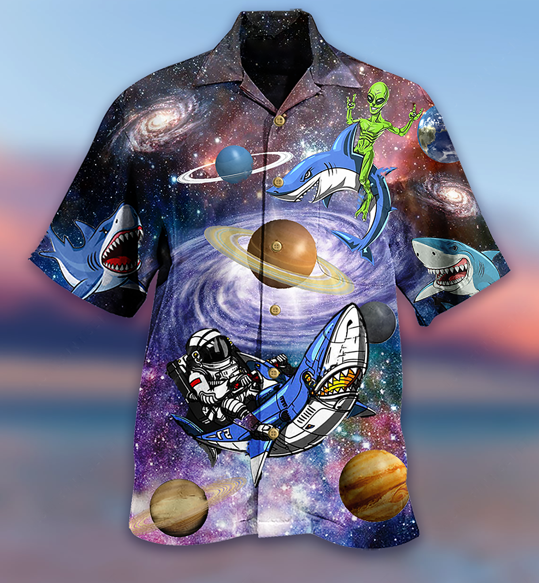 Shark Alien Space - Hawaiian Shirt - Owls Matrix LTD
