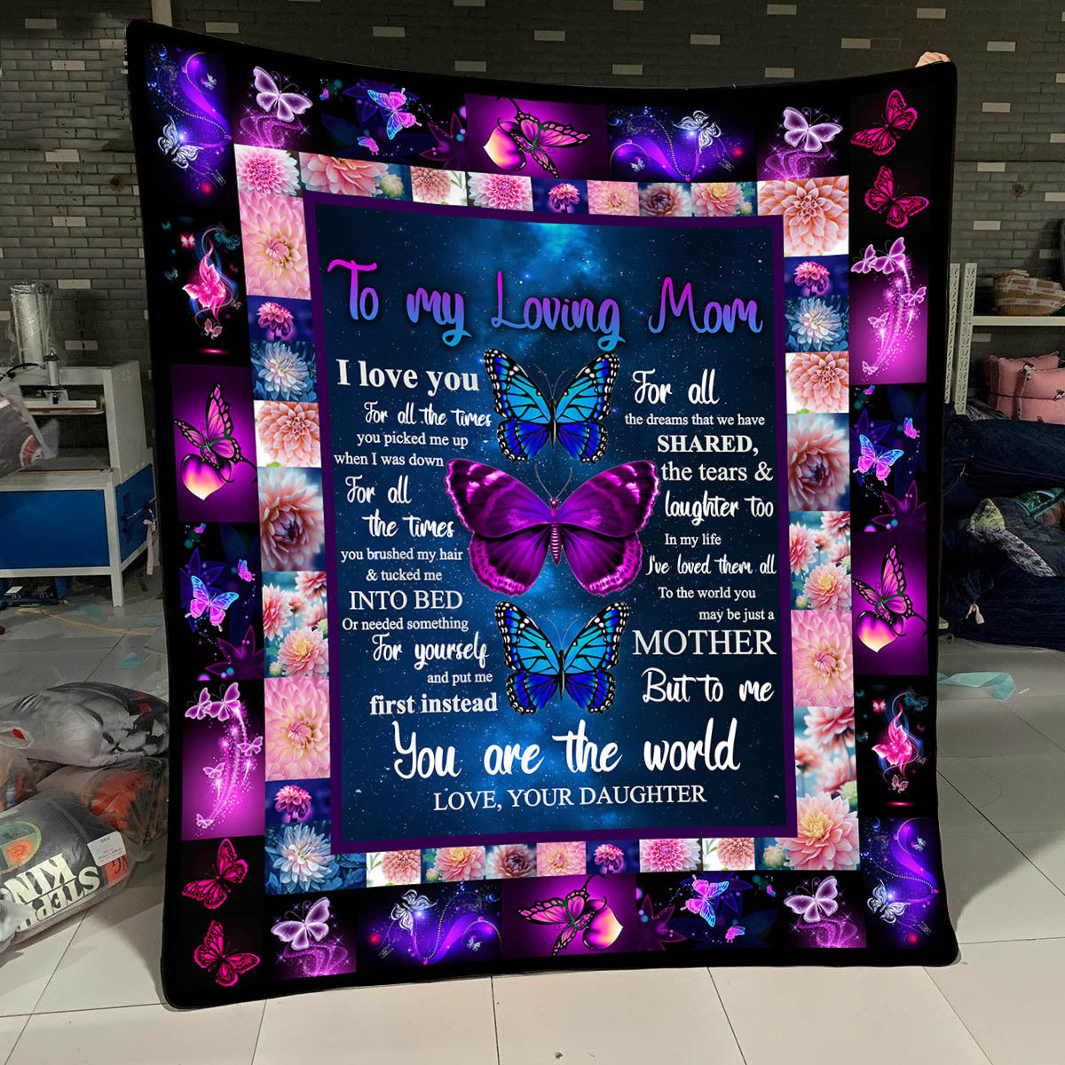 Butterfly To My Loving Mom - Flannel Blanket - Owls Matrix LTD