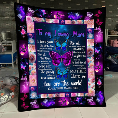 Butterfly To My Loving Mom - Flannel Blanket - Owls Matrix LTD