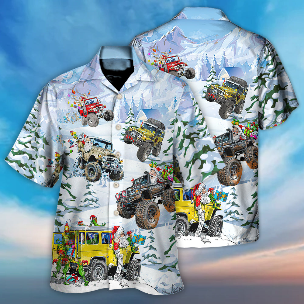 Christmas Santa Riding Monster Jeep - Hawaiian Shirt - Owls Matrix LTD