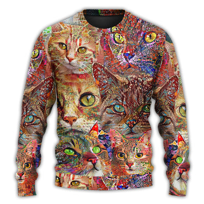 Christmas Sweater / S Cat Art Lover Cat Colorful - Sweater - Ugly Christmas Sweaters - Owls Matrix LTD