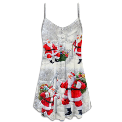 Christmas Santa Is Always With You Art Style - V-neck Sleeveless Cami Dress - Owls Matrix LTD
