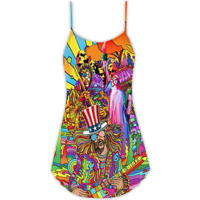 Hippie Independence Day America Cool - V-neck Sleeveless Cami Dress - Owls Matrix LTD