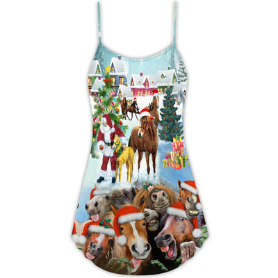 Christmas Horse Loves Christmas Very Happy - V-neck Sleeveless Cami Dress - Owls Matrix LTD