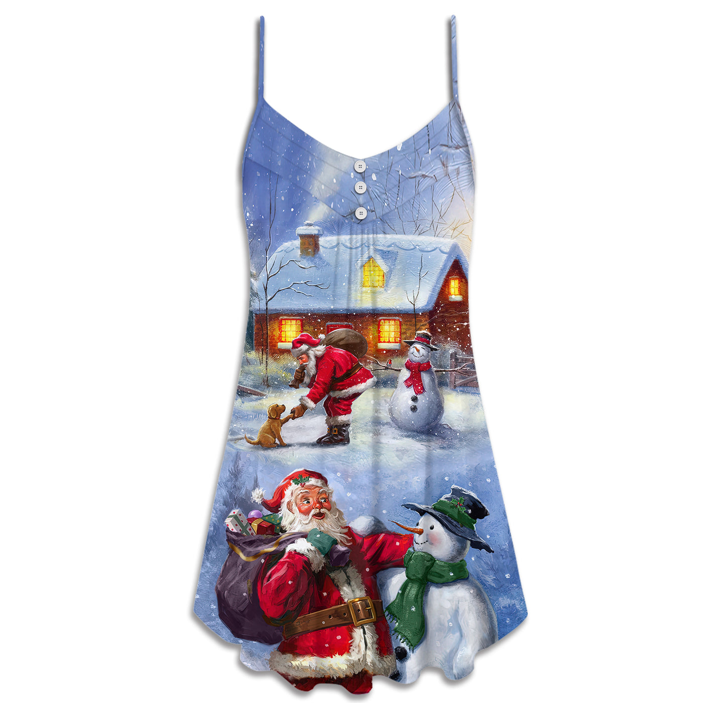 Christmas Santa Love Snowman In The Village Gift For Xmas - V-neck Sleeveless Cami Dress - Owls Matrix LTD