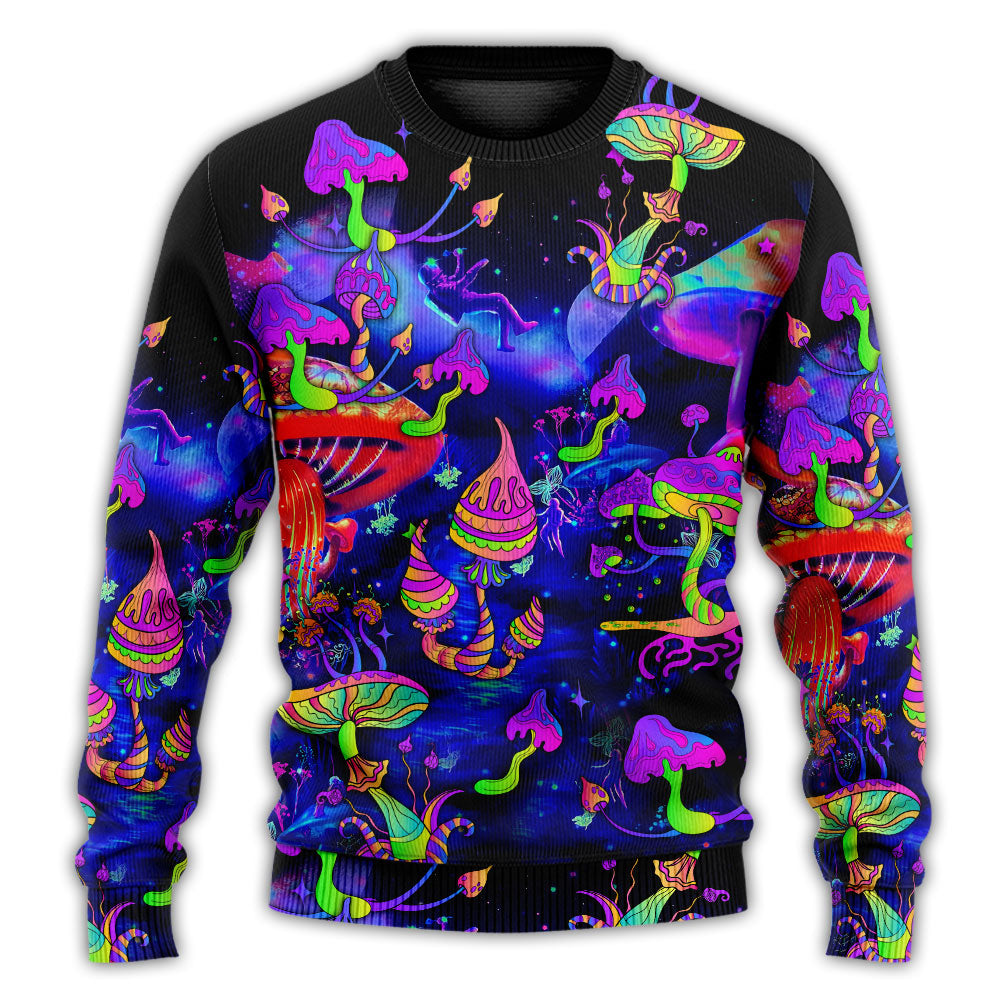 Christmas Sweater / S Hippie Mushroom Galaxy Neon Colorful Art - Sweater - Ugly Christmas Sweaters - Owls Matrix LTD