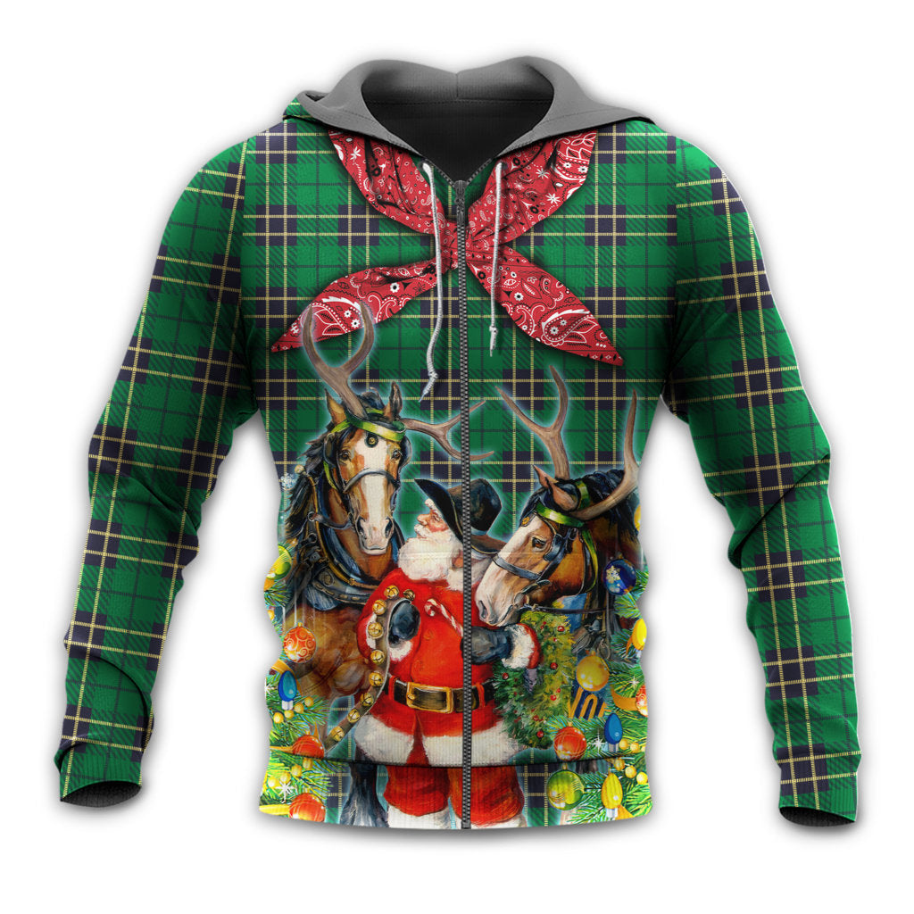 Zip Hoodie / S Christmas Santa Cowboy Christmas Green Style - Hoodie - Owls Matrix LTD