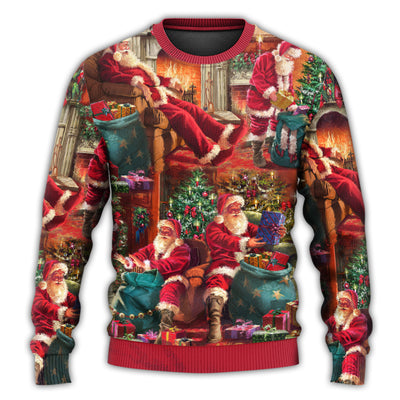 Christmas Santa Claus Story Chilling Happy Xmas Art Style - Sweater - Ugly Christmas Sweaters - Owls Matrix LTD
