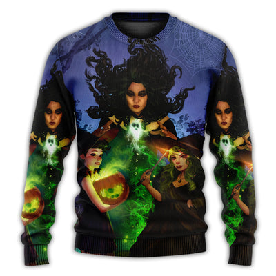 Christmas Sweater / S Halloween Magic Witch Ghost In The Dark Forest Art Style - Sweater - Ugly Christmas Sweaters - Owls Matrix LTD