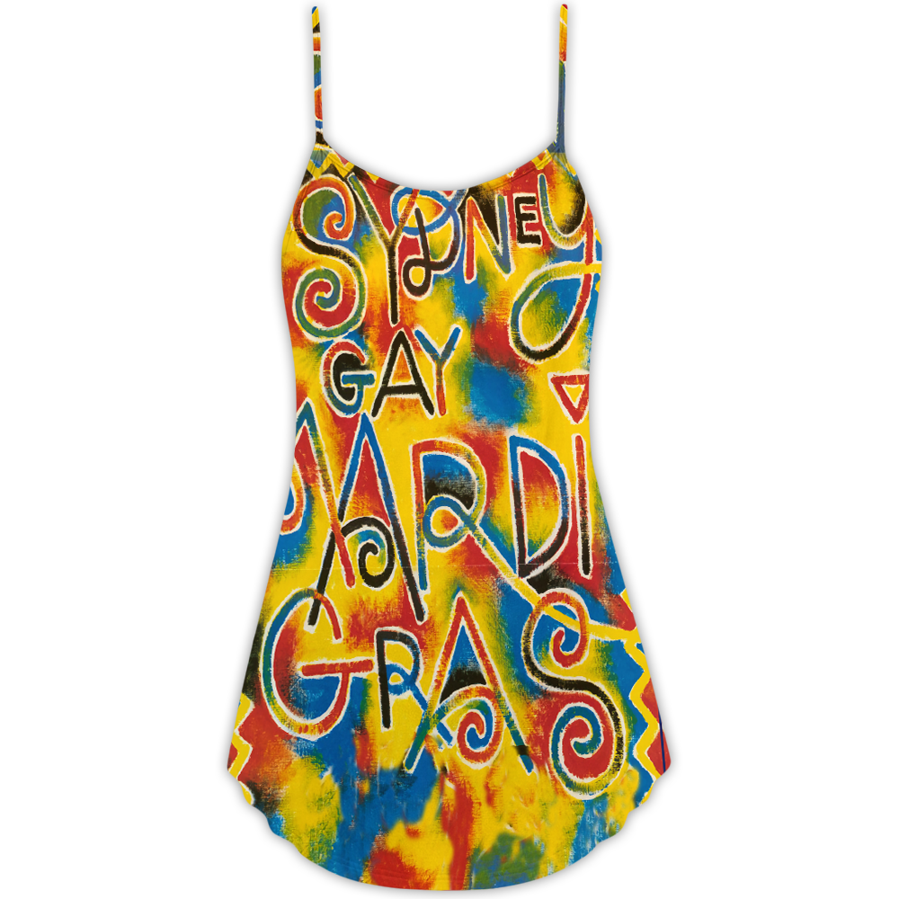 Sydney Mardi Gras Colorful Art - V-neck Sleeveless Cami Dress - Owls Matrix LTD