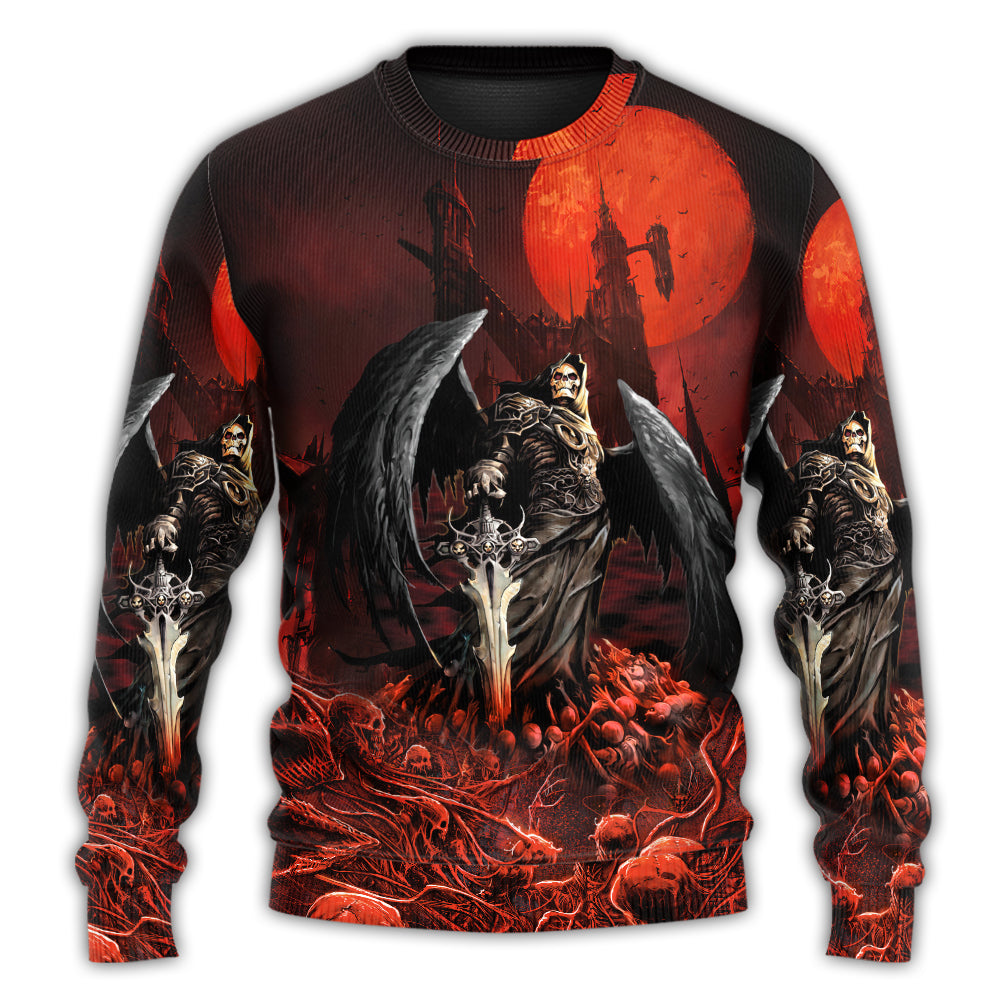 Halloween Skull Dark Blood Night Scary Style - Sweater - Ugly Christmas Sweaters - Owls Matrix LTD