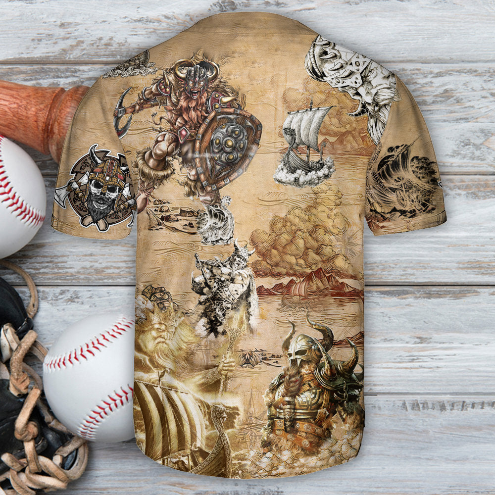 Viking Map War Vintage Style - Baseball Jersey - Owls Matrix LTD