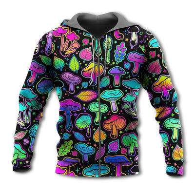 Zip Hoodie / S Mushroom Neon Colorful Bright With Leaf - Hoodie - Owls Matrix LTD