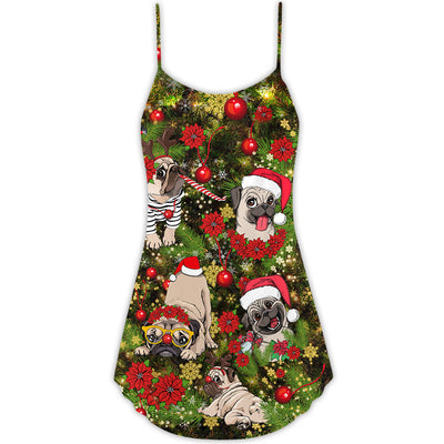 Christmas Have Yourself A Merry Little Pugmas - V-neck Sleeveless Cami Dress - Owls Matrix LTD