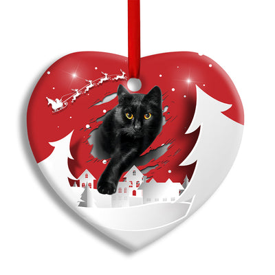 Pack 1 Christmas Black Cat Love Xmas Paper Cut Decor Tree Hanging - Heart Ornament - Owls Matrix LTD