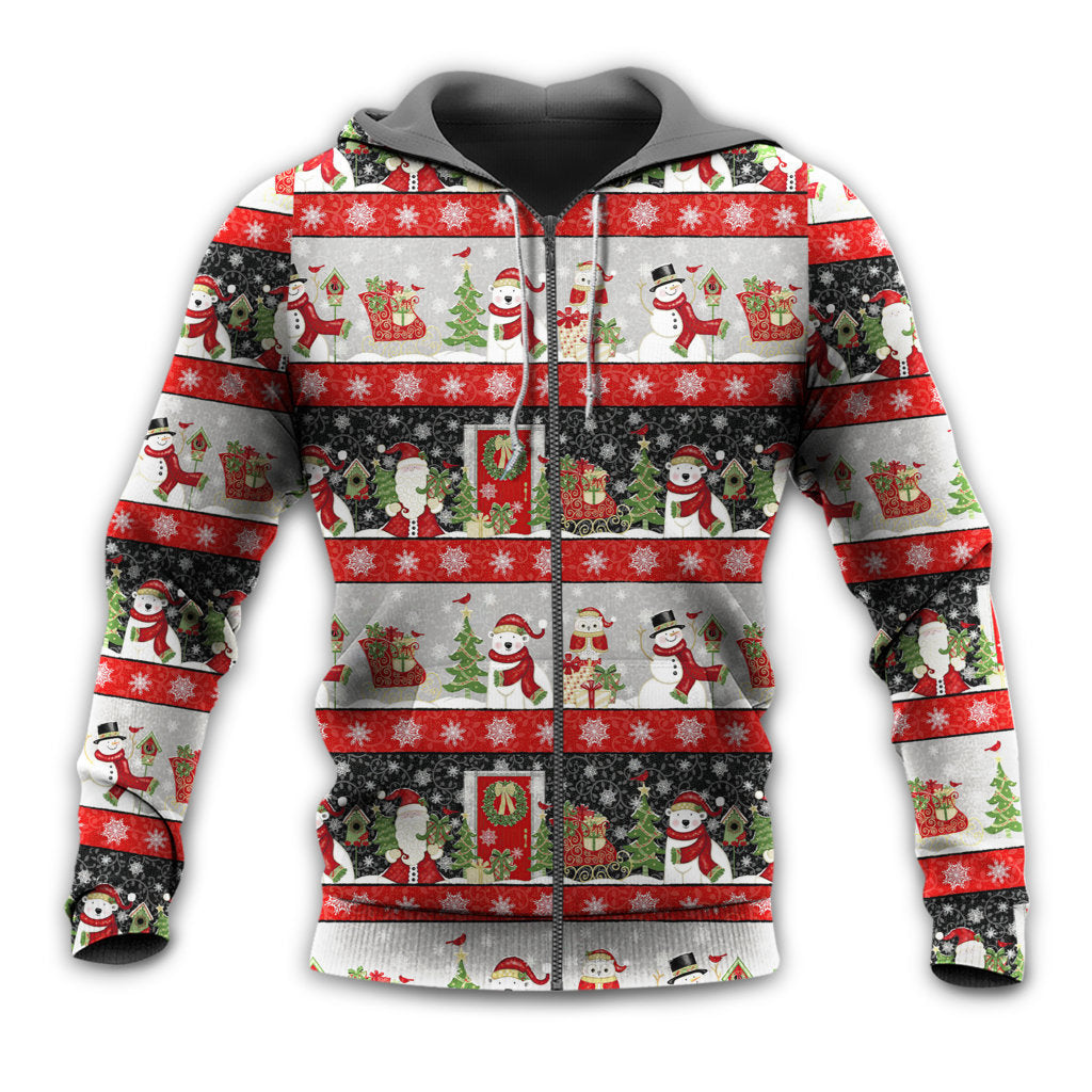 Zip Hoodie / S Christmas Santa Claus And Snowman Happy Xmas - Hoodie - Owls Matrix LTD