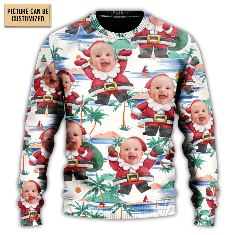 Christmas Sweater / S Christmas Santa Summer Beach Custom Photo - Sweater - Ugly Christmas Sweaters - Owls Matrix LTD