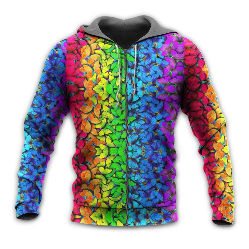Zip Hoodie / S LGBT Colorful Rainbow Butterfly - Hoodie - Owls Matrix LTD
