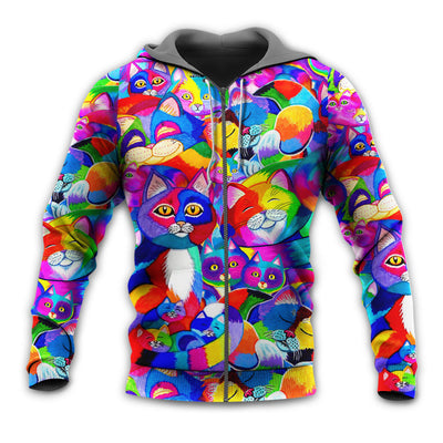 Zip Hoodie / S Cat Colorfull Rainbow Style - Hoodie - Owls Matrix LTD