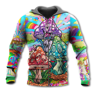 Zip Hoodie / S Hippie Mushroom Colorful Hippie Happy Life - Hoodie - Owls Matrix LTD