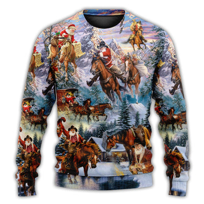 Christmas Sweater / S Christmas Santa Claus Riding Horse Snow Mountain Art Style - Sweater - Ugly Christmas Sweaters - Owls Matrix LTD